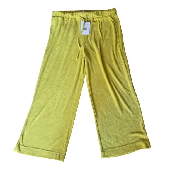 NWT Andie The Crop Pant Yellow/Green Size Small Lounge Terry  Cloth - Picture 1 of 9
